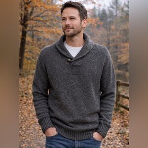 Heritage 1981 Lambswool Blend Sweater M Gray Shawl Collar Button Cozy Dad Core